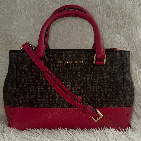 Michael Kors Signature PVC & Leather Kellen Satchel Crossbody Bag - Picture 1 of 13